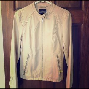 Express Moto Vegan Leather Jacket Beige M